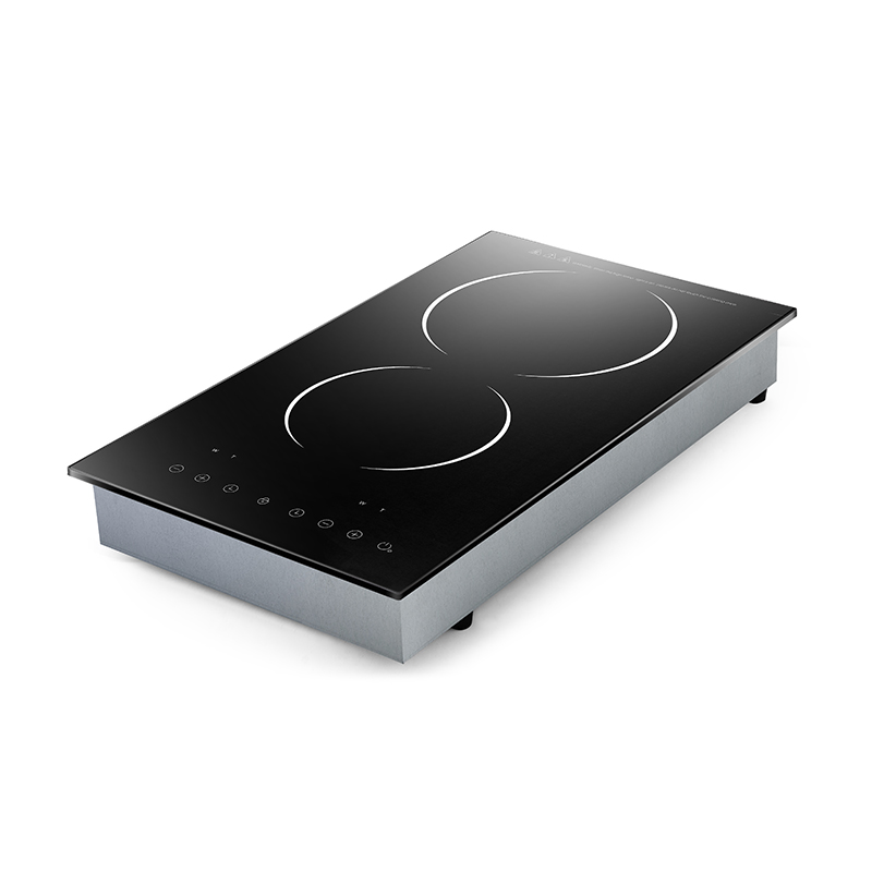 Cuisinière à induction rapide et silencieuse Micro cristal noir LED Appareil de cuisine Capteur Tactile Cadre en aluminium, Double brûleur 2300W + 2300W, AM-D206